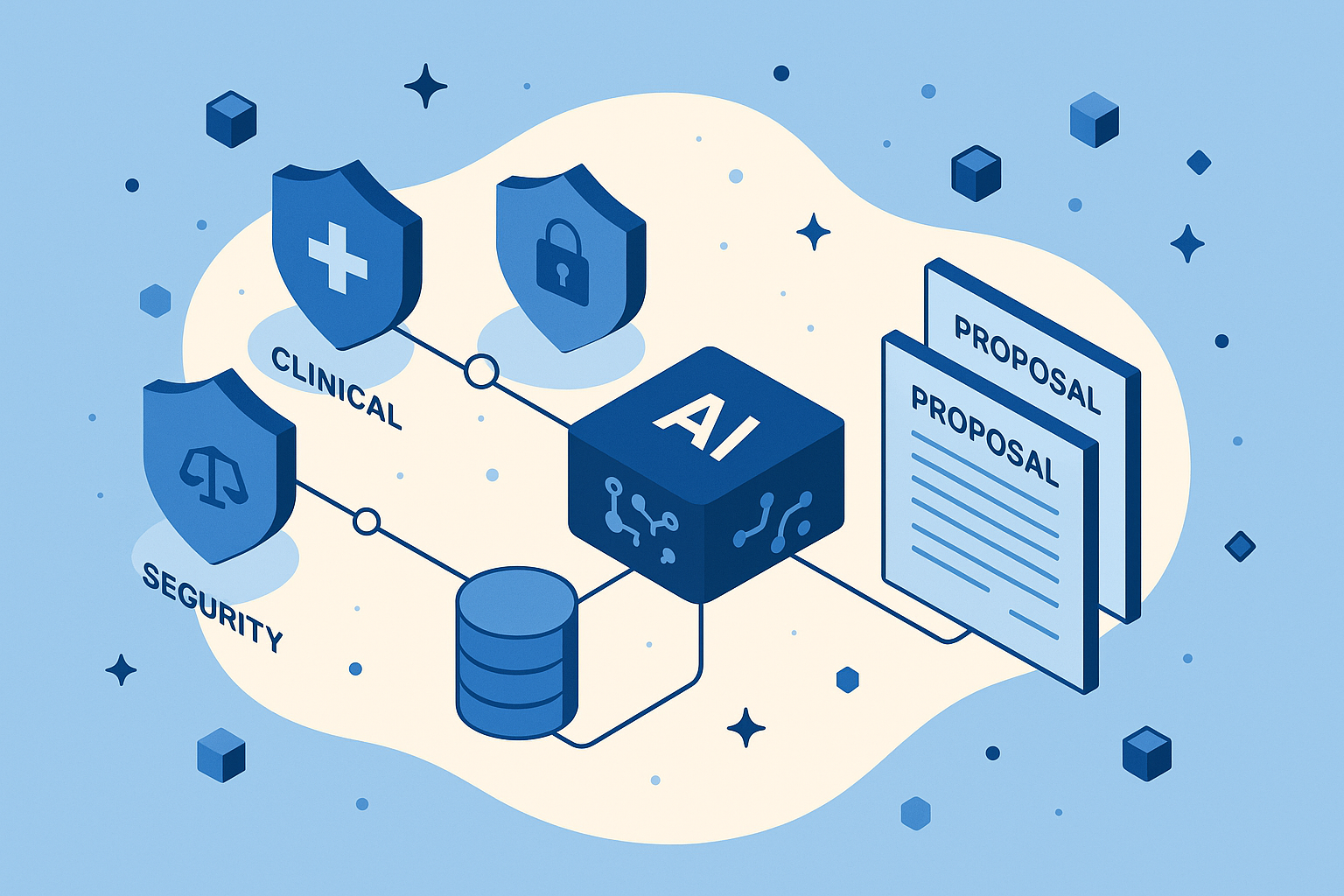 Healthtech RFP automation — AI processing payer and employer proposals in monochromatic blue